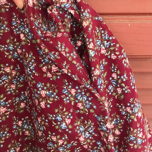 💖Beautiful💖Jessica's Gunnies Gunne Sax Burgundy Calico Lace Prairie Skirt🌟 - Picture 13 of 15